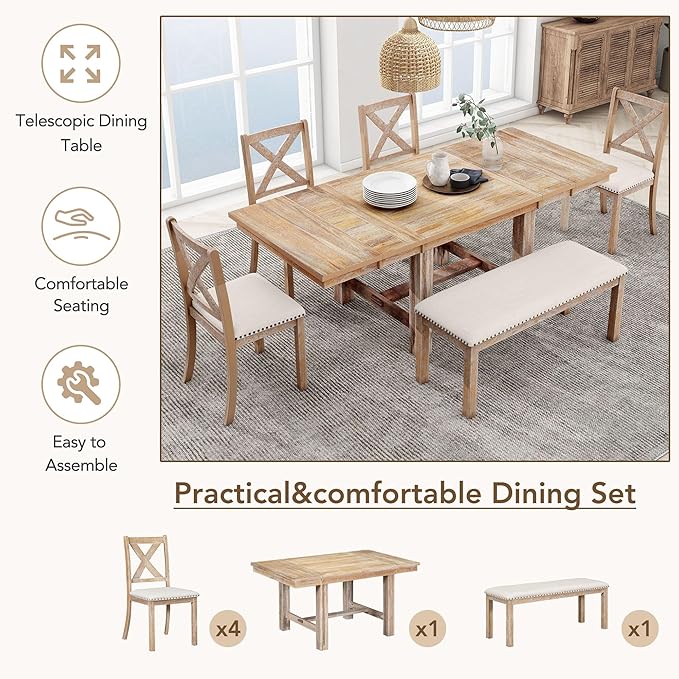 Ball & Cast Farmhouse 6 Piece Extendable Dining Table - Image 2