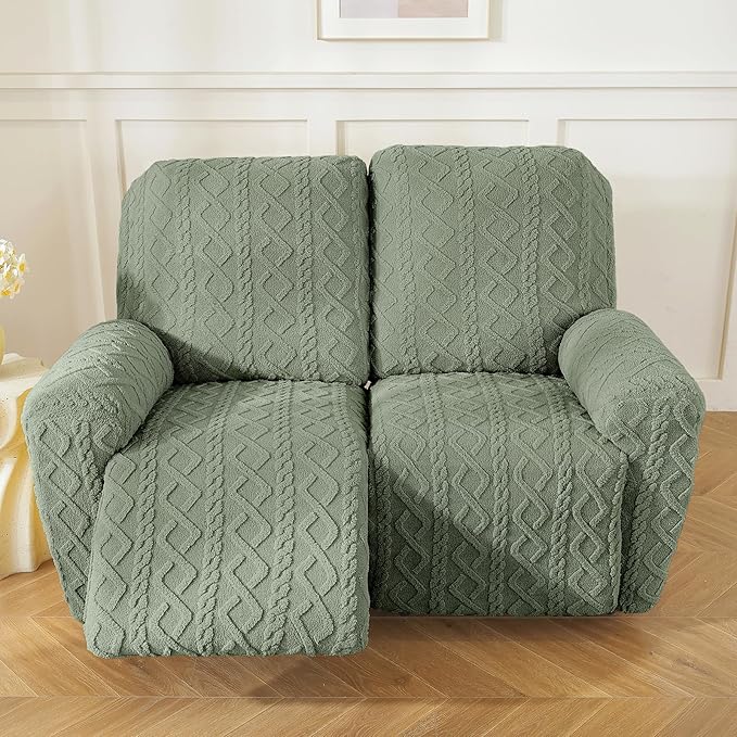vctops 6 Pieces Geometric Jacquard Plush Recliner Loveseat Slipcovers Soft - Image 6