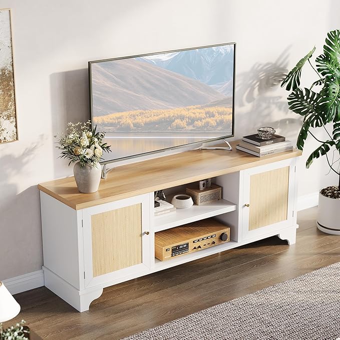 GarveeHome Rattan TV Stand for 70 Inch TV, Boho Entertainment Center - Image 8
