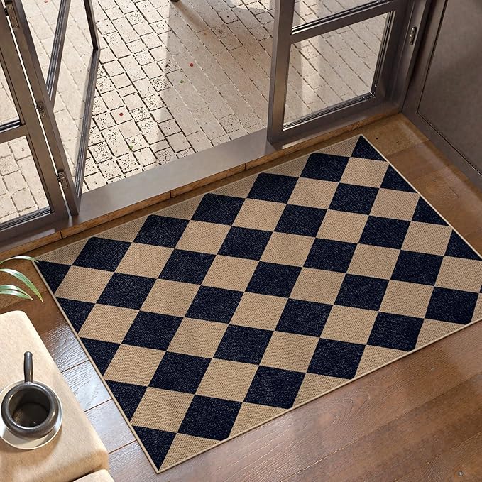 Lahome Checkered Easy Jute Kitchen Rug, 2x3 Indoor Door Mat Small Neutral Area by Lahome