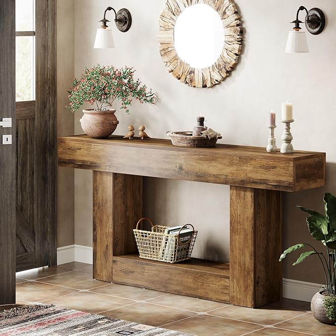 Tribesigns 63" Console Table, Farmhouse 2-Tier Entryway Table - Image 3