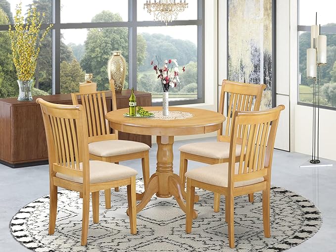 East West Furniture ANPO5-OAK-C 5 Piece Modern Dining Table Set Includes a - Image 2