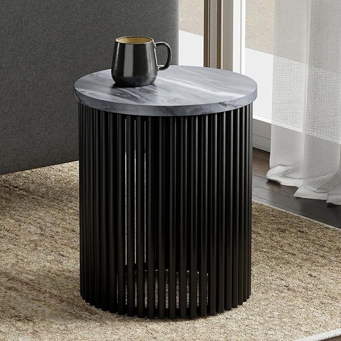 SIMPLIHOME Demy 18-inch Wide Metal Accent Table in Black Marble/Black Metal - Image 2