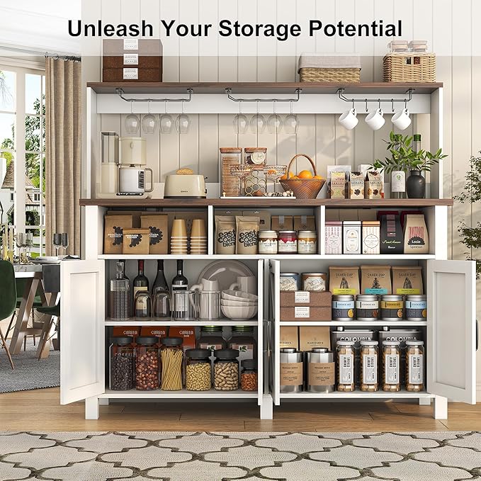 Buffet Sideboard with Storage Hutch with Power Outlets 4 Doors, Large Farmhouse - Image 4