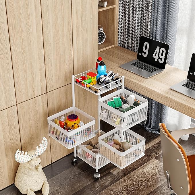 Rotating Kitchen Storage Rack, Fruit and Vegetable Basket Cart, Bathroom Shelf - Image 8