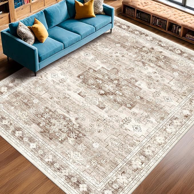 Washable Farmhouse Living Room Rug, 8x10 Area Rugs by HazoHaus