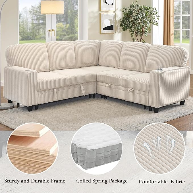 Ball & Cast Modular Sectional Sleeper Sofa Bed, L-Shaped Couch W/Pull Out Bed - Image 6