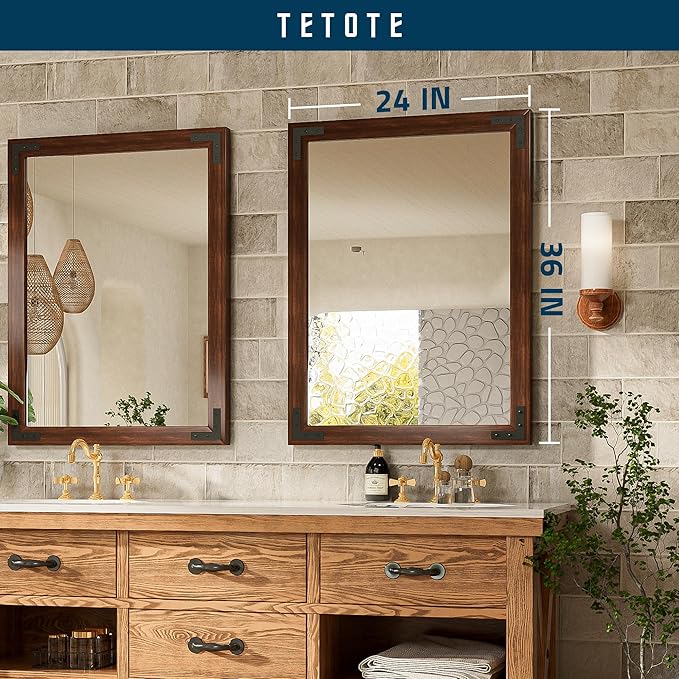 TETOTE 24 x 36 Walnut Wood Framed Mirror - Image 7