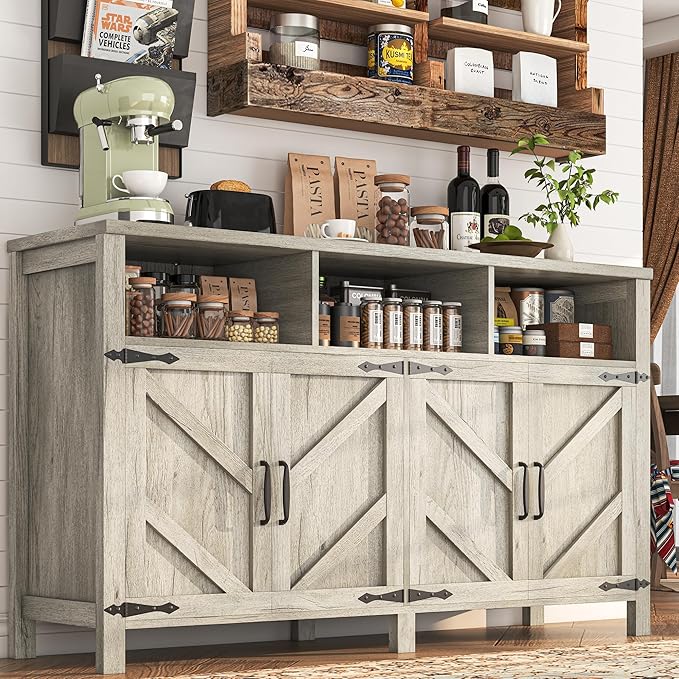 Buffet Cabinet with Storage Farmhouse with 4 Doors, Dining Room by KNOWORLD