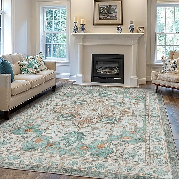 GENIMO 9x12 Area Rugs for Living Room, Machine Washable Non Slip Vintage Rugs by GENIMO