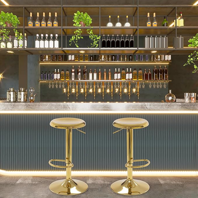 CAROLMADE Bar Stools Set of 2, Adjustable Metal Bar stools Swivel Counter - Image 8