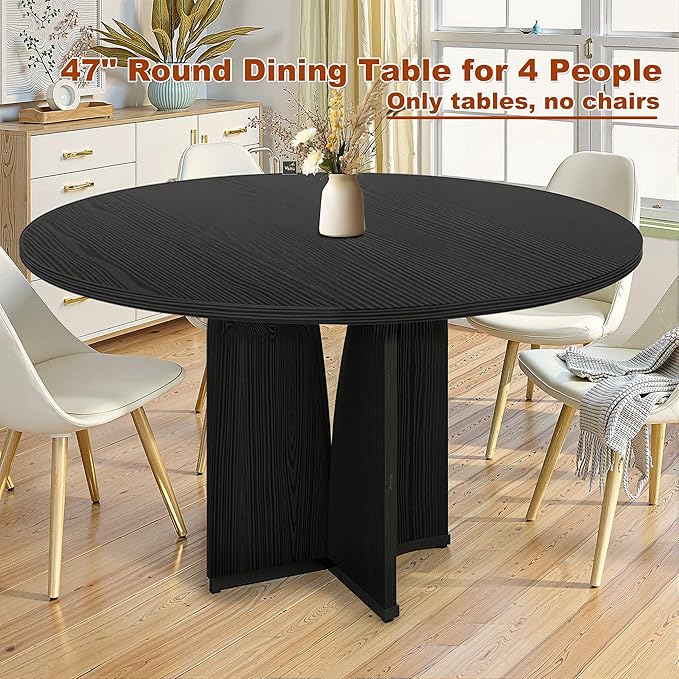 Round Dining Table for 4, 39 Inch Small Dinner Table Farmhouse Wooden Circle - Image 5