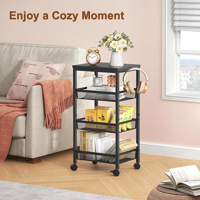 Hoctieon Rolling Storage Cart, 4-Tier Wide Panel Rolling Kitchen Storage Cart - Image 3