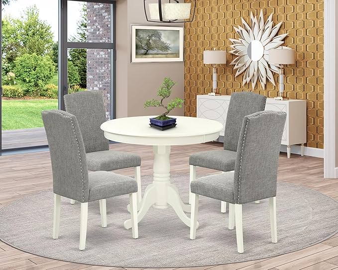 East West Furniture ANEN5-LWH-06 5 Piece Dining Room Furniture Set Includes a - Image 2
