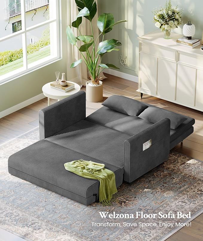 53” Convertible Sofa Bed Couch, Corduroy Couch Bed, 6-Position Loveseat Sleeper - Image 2