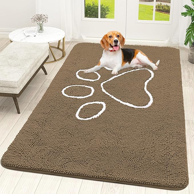 OLANLY Door Mat for Muddy Dog Paws 59x35, Ultra Absorbent Chenille Mud Doormat by OLANLY