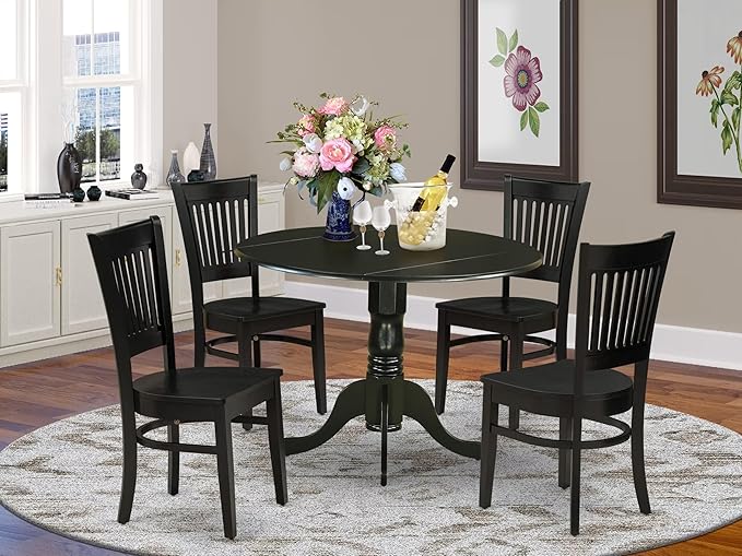 East West Furniture DLVA5-BLK-W 5 Piece Dining Set Includes a Round Dining Room - Image 2