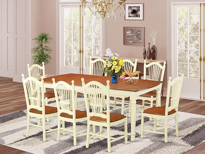 East West Furniture DOVE9-WHI-W 9 Piece Dining Room Table Set Includes a - Image 2