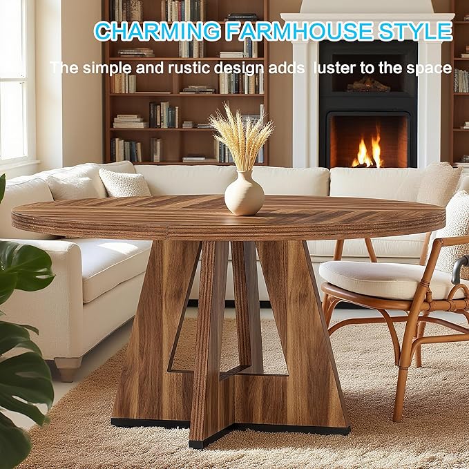 47" Round Dining Table for 4-6, Modern Dinner Table Farmhouse Round Small - Image 3