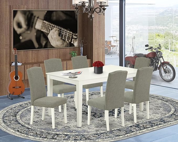 East West Furniture CAEN7-LWH-06 7 Piece Dining Room Furniture Set Consist of a - Image 2