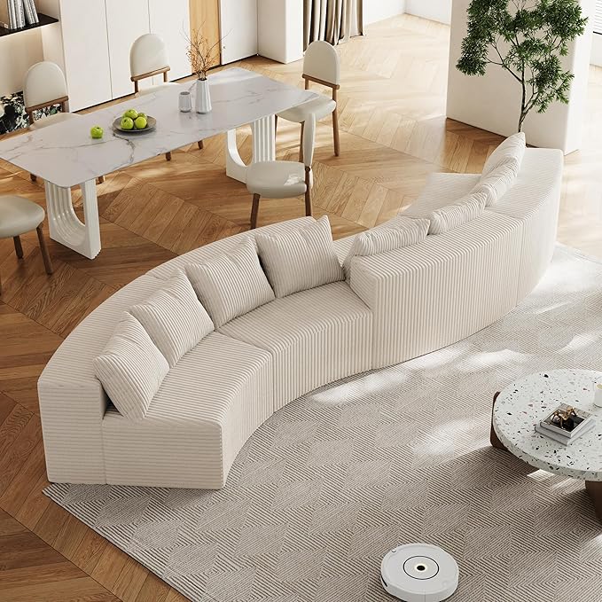 KEIKI Corduroy Curved Sectional Sofa, 4 Seater Symmetrical Modular Semi - Image 3