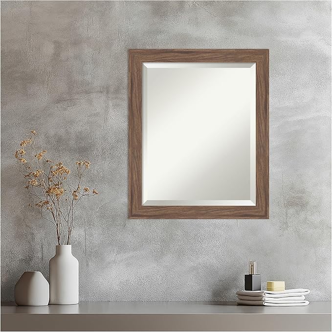 Amanti Art Brown Wall Mirror 23x19 Pia Medium Brown Narrow Rectangle Bathroom - Image 6