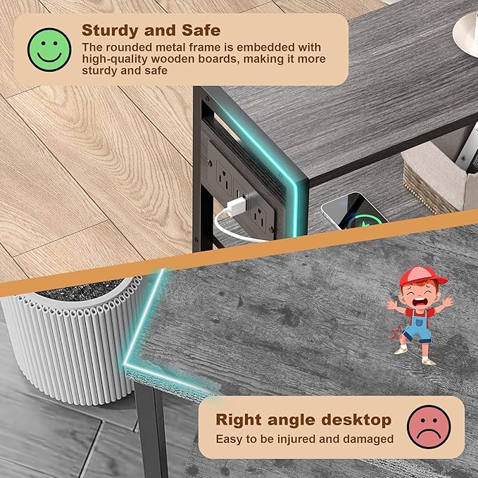 Small Narrow Side Table with Charging Station, Skinny End Table - Image 6