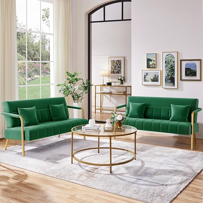 Yaheetech 56.5" W Modern Sofa Small Sofa Luxurious Velvet Fabric Couch - Image 2