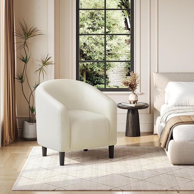 Yaheetech Accent Barrel Chair, Corduroy Fabric Club Chair, Furry Sherpa Elegant - Image 4