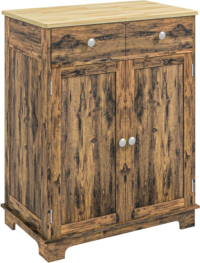 HOMCOM Sideboard with Solid Wood Countertop, Modern Kitchen Storage Cabinet by HOMCOM