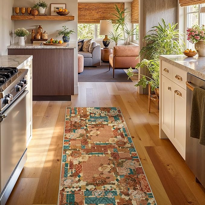 GENIMO Floral Runner Rug 2X6, Machine Washable Non Slip Vintage Patchwork - Image 2