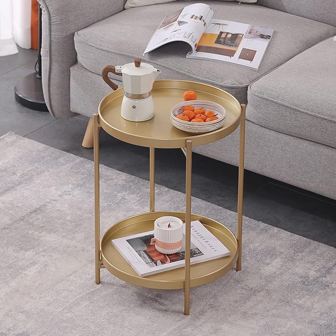 Tiita 2 Pack Round End Table Mental Side Table Nightstand/Small Wood Tables - Image 2