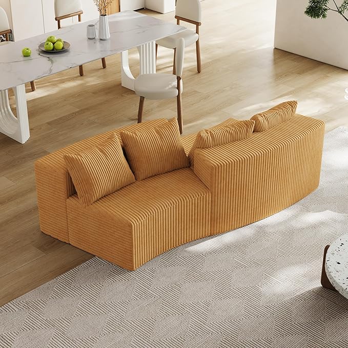 KEIKI Corduroy Curved Sectional Sofa, 2 Seater Symmetrical Modular Semi - Image 4