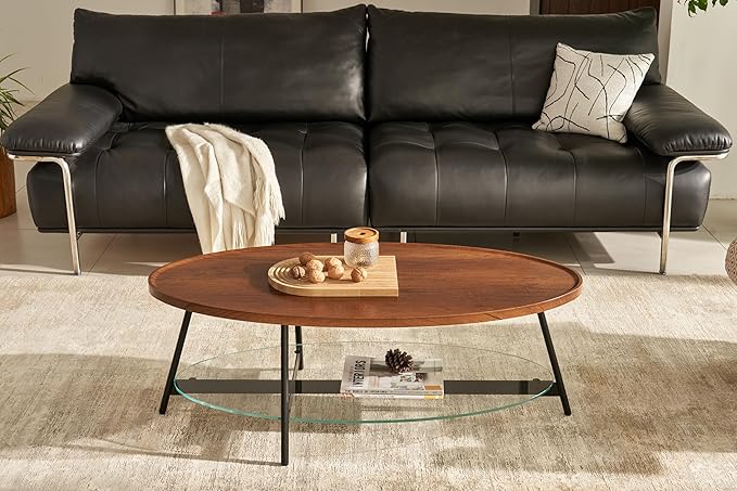 Shrine Glass Coffee Table, Glass and Wood Table, 43.3" D x 21.6" W x 15.7" H - Image 4