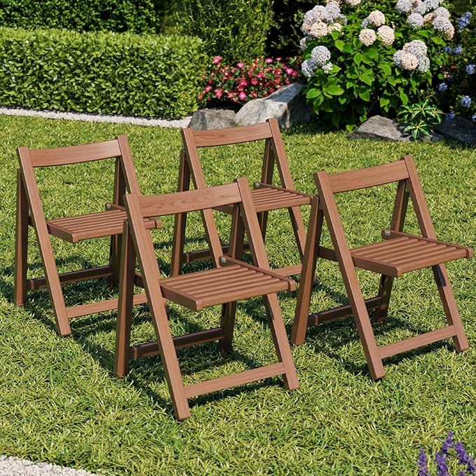 Wood Folding Chairs Set of 4, Indoor Outdoor Wooden Foldable Dining Chairs by VisittheKungFuWood