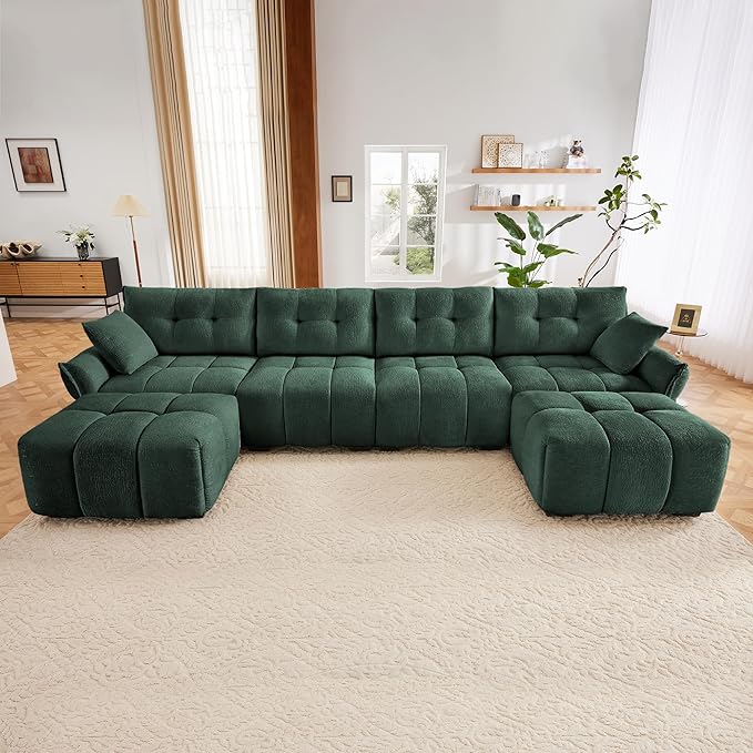 Modern Chenille Fabric 4-Seat Sofa w/Two Ottoman+2 Pillows, Premium Upholstery - Image 3