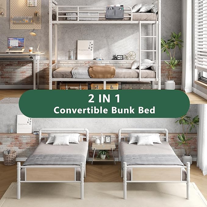 Metal Bunk Bed Twin Over Twin, Industrial Bunkbeds Heavy Duty Bed - Image 3