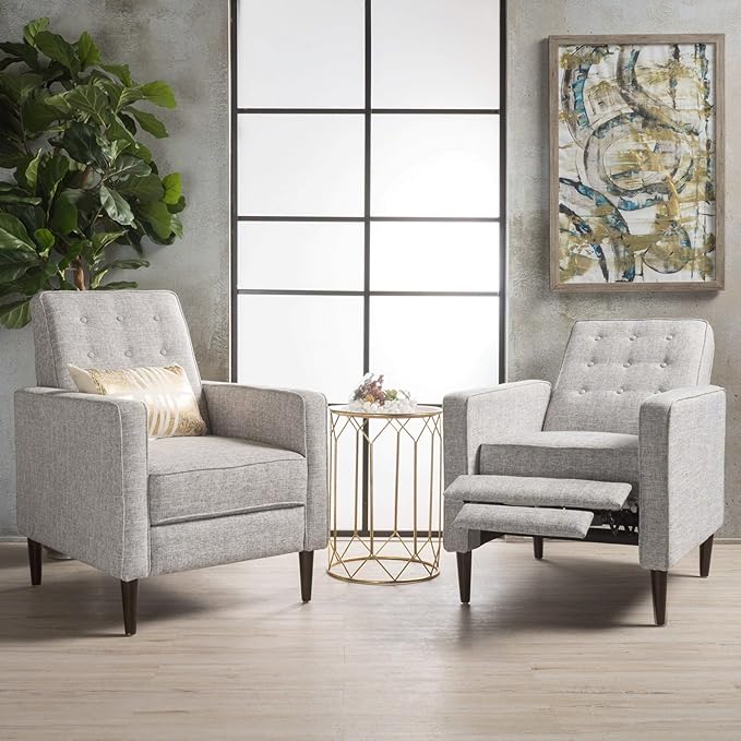 Christopher Knight Home Mervynn Mid-Century Modern Fabric Recliners, 2-Pcs Set - Image 2