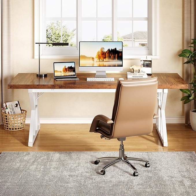 LITTLE TREE 70.8-Inch Large Executive Desk, Modern Computer Office Desk - Image 7