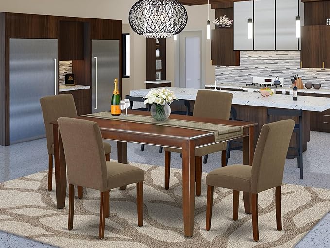 East West Furniture DUAB5-MAH-18 5 Piece Dining Set Includes a Rectangle Dining - Image 2