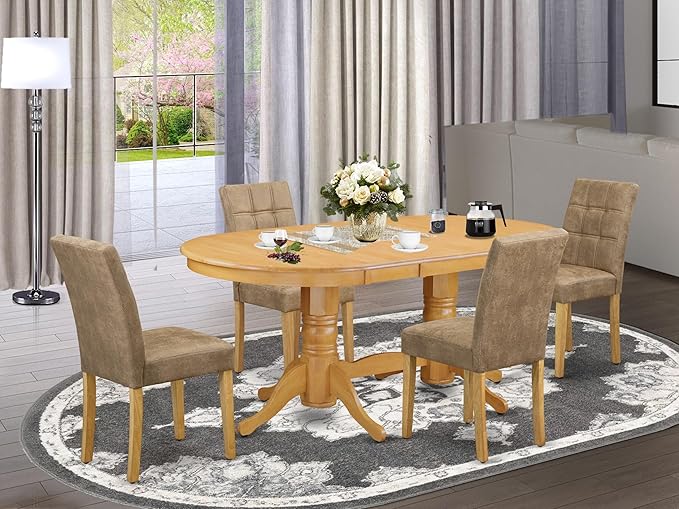 East West Furniture VAAS5-OAK-28 5 Piece Mid Century Modern Dining Set Consists - Image 2