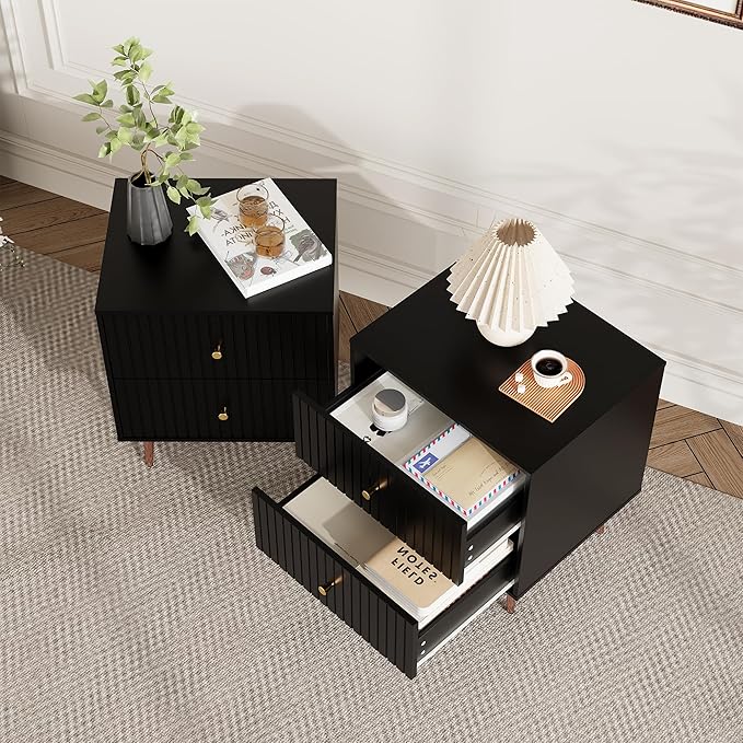 Black Night Stand Set 2, Modern Bedside Table - Image 3