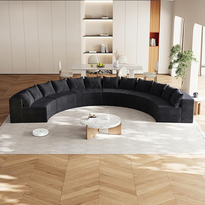 KEIKI Corduroy Curved Sectional Sofa, 6 Seater Symmetrical Modular Semi - Image 4