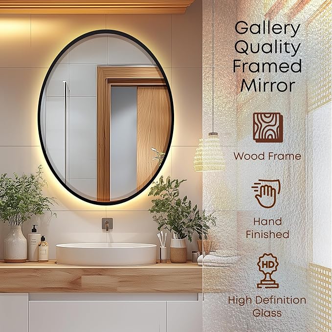OVALCREST - Oval Wooden Beveled Wall Mirror - Image 2
