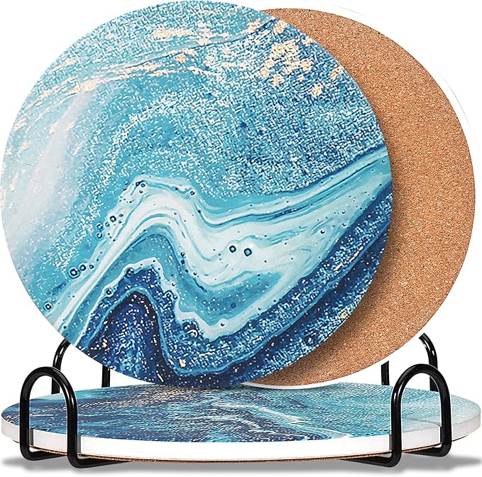 3-Pcs 7'' Ceramic Marble Style Trivet by Furwarmy