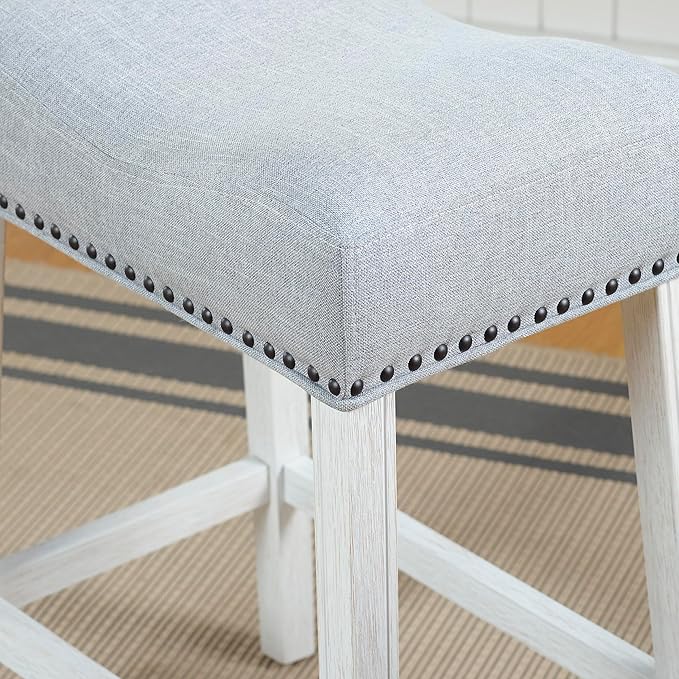 Roundhill Furniture Coco Upholstered Backless Saddle Seat Counter Stools 25.5" - Image 3