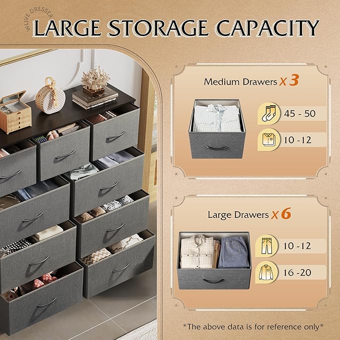 WLIVE 9-Drawer Dresser, Fabric Storage Tower - Image 4