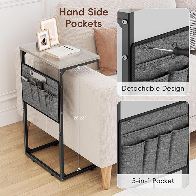 Vagusicc C Shaped End Table, Small Couch Side Table, Tall Arm Chair Table TV - Image 7