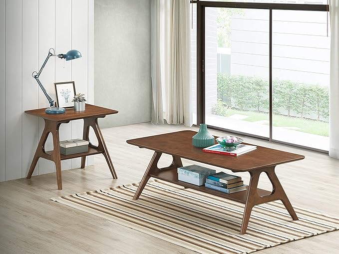 Roundhill Furniture Arona 3-Piece Coffee Table Set, Coffee Table and Two End - Image 3