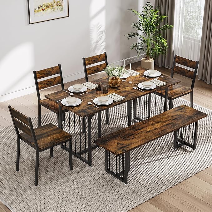 DWVO 63 Inch Dining Table Set for 6-8 People 6-Piece Large Kitchen Table Set by DWVO